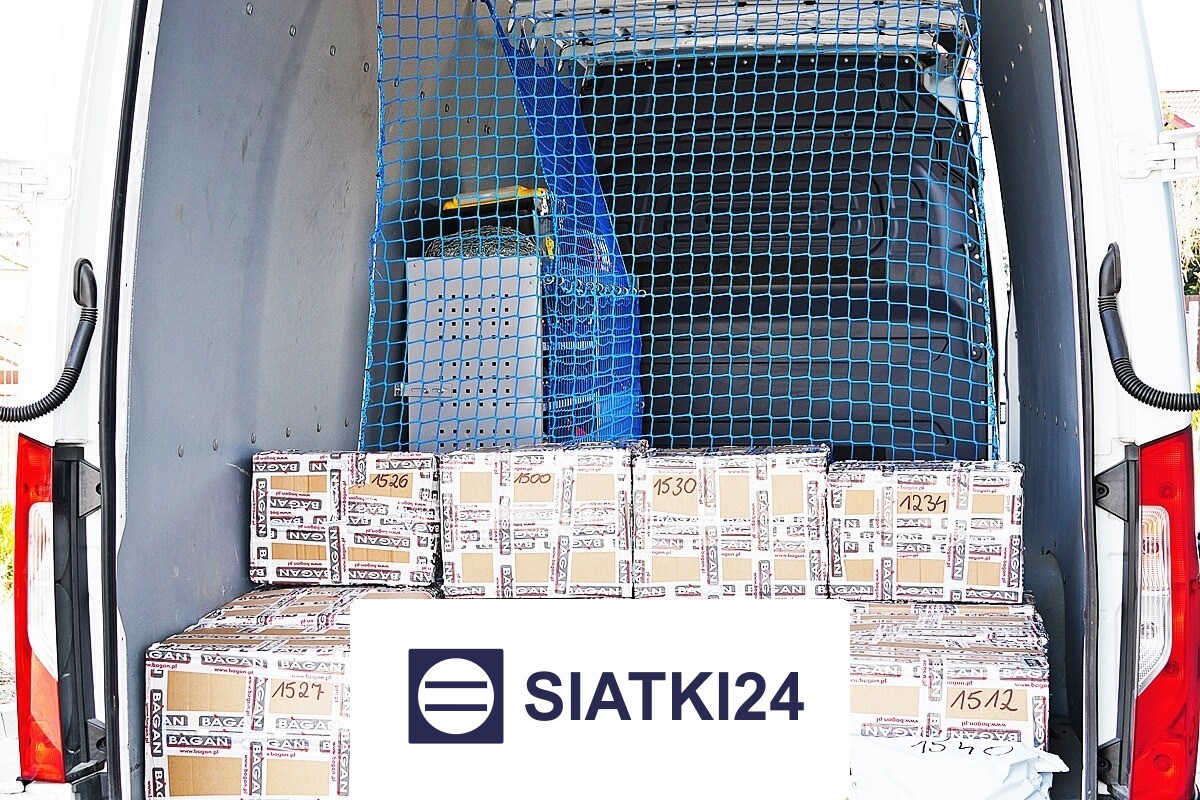 Ochronna siatka sznurkowa do regałów w busie o wymiarach oczka 8x8 cm i grubości 5 mm, skuteczne rozwiązanie mocne i wytrzymałe. Siatki24.eu - Ochronna siatka sznurkowa do regałów w busie o wymiarach oczka 8x8 cm i grubości 5 mm, skuteczne rozwiązanie mocne i wytrzymałe.