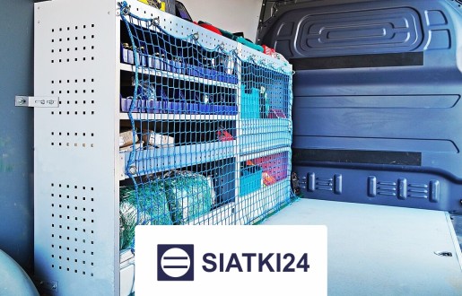 Siatka zabezpieczająca do regałów w busie o wymiarach oczek 4,5x4,5 cm i grubości 3 mm Siatki24.eu - Siatka zabezpieczająca do regałów w busie o wymiarach oczek 4,5x4,5 cm i grubości 3 mm